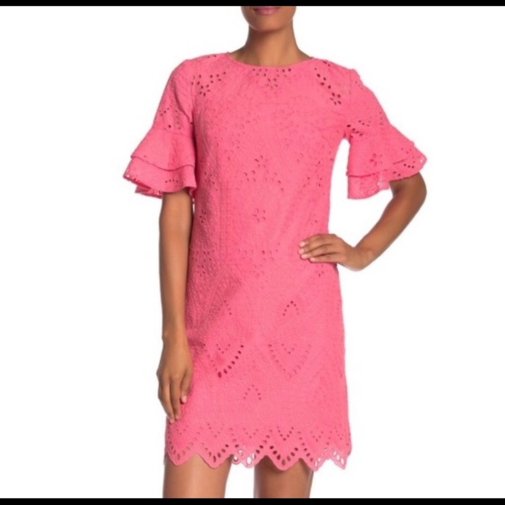 NWT sz2 Trina Turk coral eyelet lace shift dress